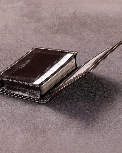 Leather Business Card Case Holder for Men & Women, Italian Calfskin