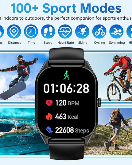 Smart Watch for Men Women, 2.0" HD Touchscreen Fitness Tracker, Bluetooth Calls/Notifications, IP68 Waterproof, 100+ Sport Modes Fitness Watch, Heart Rate Sleep Monitor Smartwatch for Android iOS