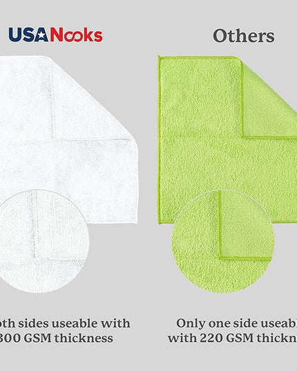 USANOOKS Microfiber Cleaning Cloth - White - 8Pcs (12.5x12.5 inch) High Performance - 1200 Washes, Ultra Absorbent Car Towel Traps Grime & Liquid for Streak-Free Mirror Shine - Car Washing Cloth