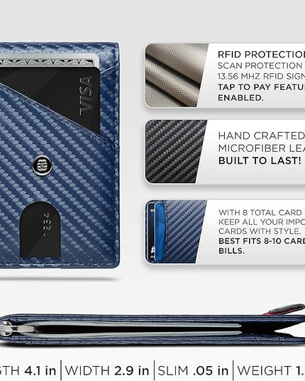 Suavell Slim Wallets for Men. RFID Money Clip Wallet, Slim Wallet, Thin Front Pocket Credit Card Wallet, Minimalist Bifold (Royal Blue Pilot)
