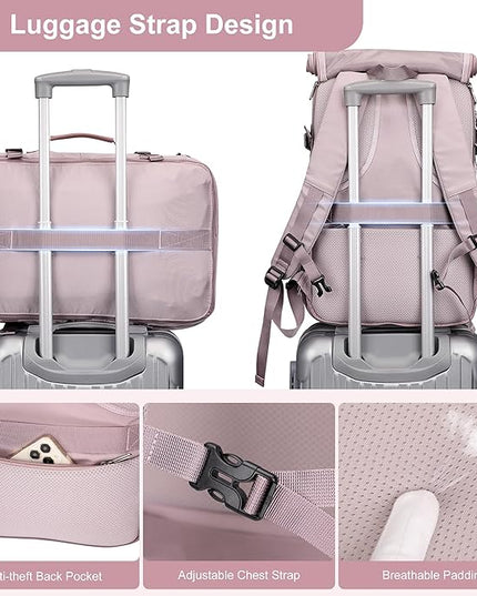 PIJUSHI Travel Backpack for Women Carry on Luggage Backpack Flight Approved Convertible Duffle Bag Fit 16 Inch Laptop(PE037 Light Purple)