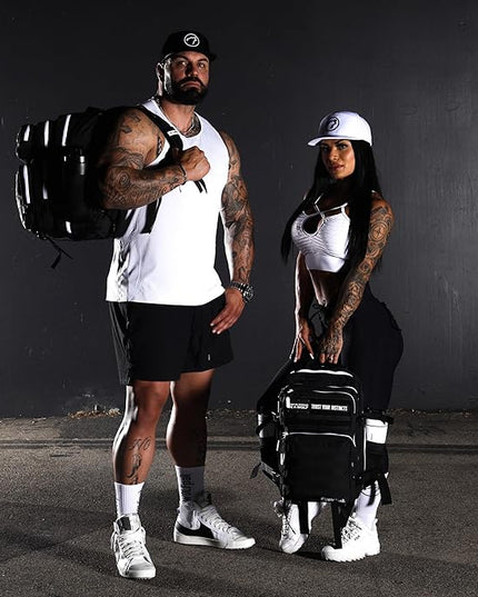 WOLFpak 35L Athletic Gym Backpack - Durable 1000D Waterproof Oxford Material with MOLLE Webbing, Laptop Pocket & Dual Cup Holders, Durable Fitness/Travel/Military Daypack (Alpha Black White Accents)