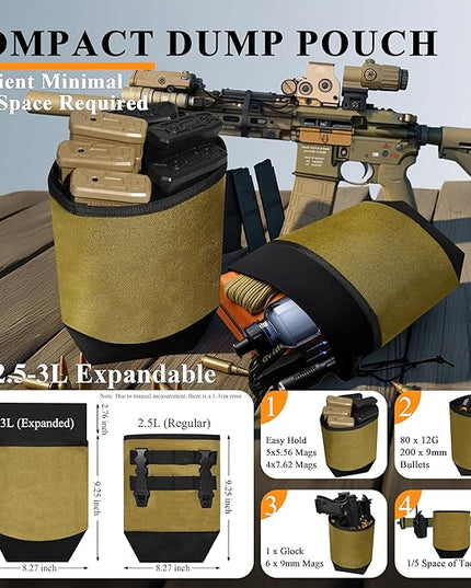 Dump Pouch,Rigid Mag Dump Pouches,Versatile Nylon Molle Pouches with 4PCS Malice Clips, Use for Magazine/Ammo Storage,Hunting, Hiking