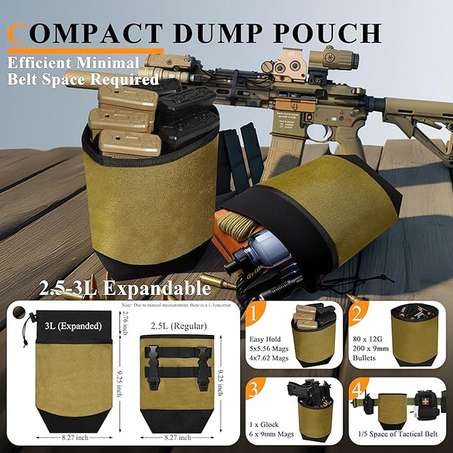 Dump Pouch,Rigid Mag Dump Pouches,Versatile Nylon Molle Pouches with 4PCS Malice Clips, Use for Magazine/Ammo Storage,Hunting, Hiking