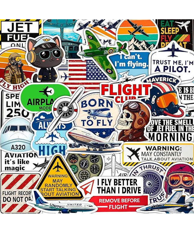 100Pcs Aviation Stickers and Decals Waterproof - Pilot Stickers for Laptop, Airplane Decals - Aviation Gifts for Pilots - Gift for Women & Men
