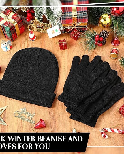 24 Pack Winter Beanies Gloves Cold Weather Unisex Hat Warm Knit Gloves Beanies in Bulk for Men Women, Warm Cozy Gift