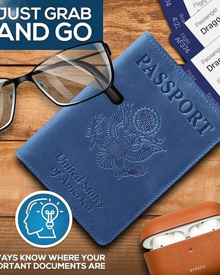 Ciana Passport Holder for Travel – PU Leather Passport Cover and Card Holder for Men & Women – Slim Passport Holder with Card Protector Slot, Travel Must Haves (Light Blue)
