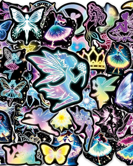 Neon Princess Water Bottle Stickers for Kids，50 Pcs Fairy Waterproof Vinyl Laptop Decals, Teens Girls Boys Adults Phone Case Skateboard Luggage Decor