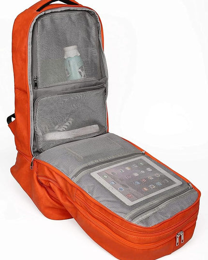 Sole Premise Leather Bag for Multi-functional Travel Carry-on with Shoe, Laptop and Clothes Compartments for Men & Women (Orange)