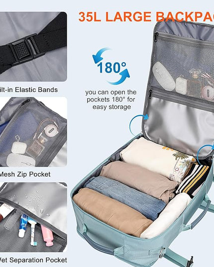 PIJUSHI Travel Backpack for Women Flight Approved Carry on Bag 16 inch Laptop Personal Item Daypack with Shoe Compartment(PE038 Blue)