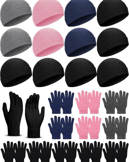 24 Pack Winter Beanies Gloves Cold Weather Unisex Hat Warm Knit Gloves Beanies in Bulk for Men Women, Warm Cozy Gift