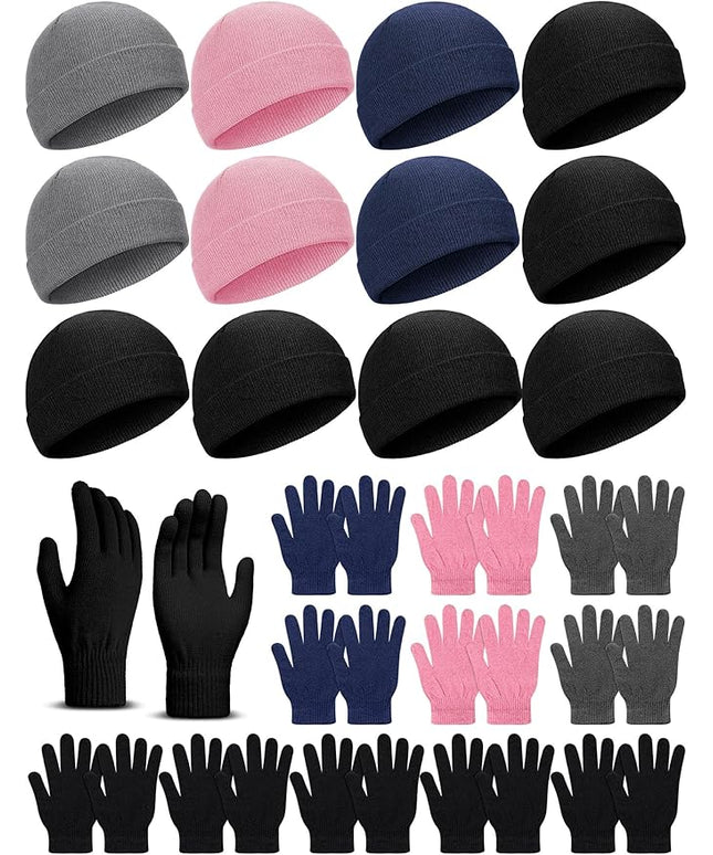 24 Pack Winter Beanies Gloves Cold Weather Unisex Hat Warm Knit Gloves Beanies in Bulk for Men Women, Warm Cozy Gift