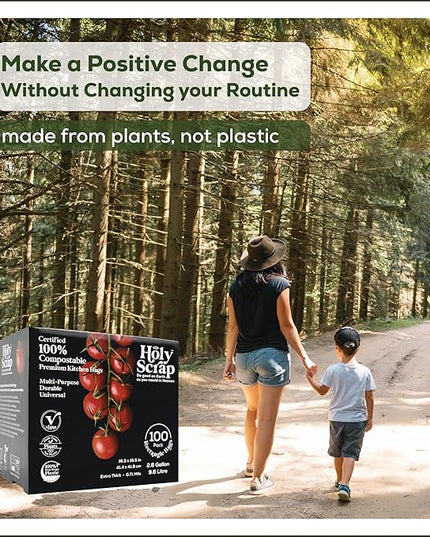 Small Compostable Trash Bags - 2.6 Gallon, 100 Pack, 100% Plastic-Free Decomposing Kitchen Food Waste Trash Can Bags & Liners, Thick Countertop Garbage, Bathroom & Bio Bin Bags