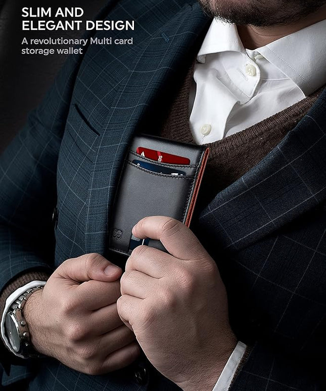 SERMAN BRANDS Mens Money Clip Wallet. RFID Blocking Slim Front Pocket Wallets for Men, Full Grain Leather RFID Minimalist Card Holder | RFID Blocking, Slim, Front Pocket, RFID, Minimalist, Card Holder