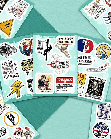100Pcs Funny Electrician Stickers for Hard Hats, Waterbottle - Electrical Stickers - Electrician Gifts for Men, Party Supplies - Gift for Women & Men
