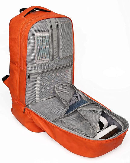 Sole Premise Leather Bag for Multi-functional Travel Carry-on with Shoe, Laptop and Clothes Compartments for Men & Women (Orange)