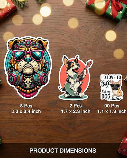 100 PCS Dog Stickers Pack, Vinyl Waterproof Decals of Puppies Breeds Prints Cartoon Dogs, Fun Gift for Teens Adults Women Laptop Birthday Wall Decor Water Bottle Scrapbook Car Luggage