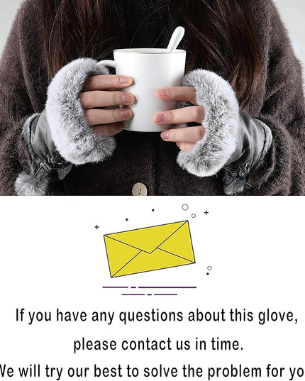 Cute Winter Gloves - Fuzzy Furry Faux Fur Lined, Warm Hands Warmer for Women