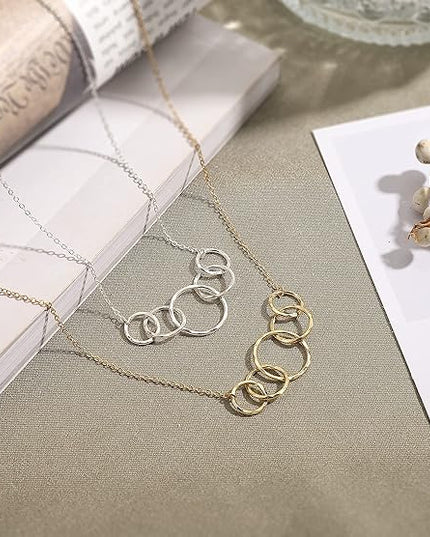 HOPE LOVE SHINE Birthday Necklace – Fashion Jewelry 16+2", 14K Gold Plated Sterling Silver with 3 Interlocking Rings, Hypoallergenic and Comfortable – A Thoughtful Choice for Birthday for Women
