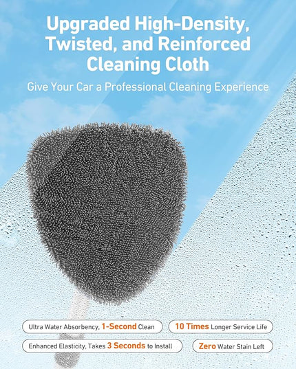 AstroAI Windshield Cleaner Tool, Car Interior Window Detailing Cleaning Kit with Extendable Handle and 4 Easy-to-Install Reusable Microfiber Pads, Auto Glass Wiper Brush Kit for Car&Home, Gray, 21in