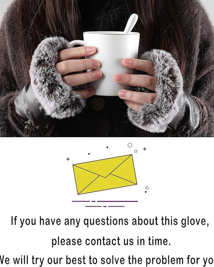Cute Winter Gloves - Fuzzy Furry Faux Fur Lined, Warm Hands Warmer for Women