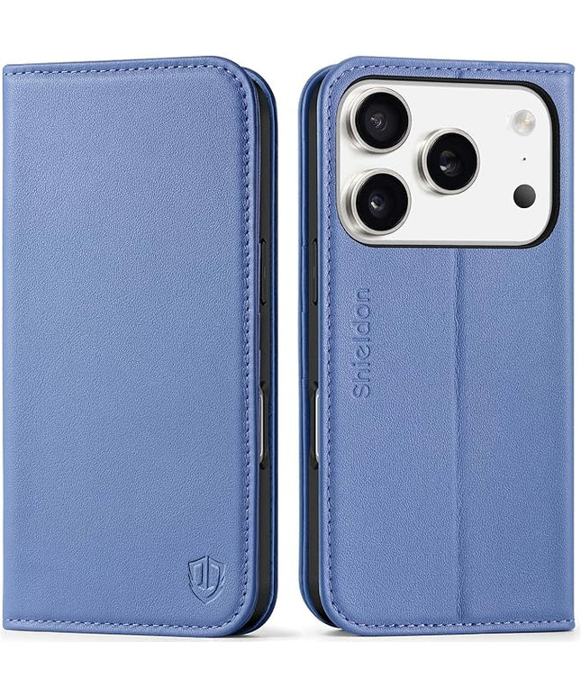 SHIELDON Case Wallet for iPhone 17 Pro 6.3" 2025 | Genuine Leather | Flip Magnetic Closure | RFID Blocking Credit Card Holder | Kickstand | Full Protection Cover | Wisteria Purple