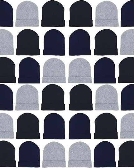 48 Pack Winter Beanies, Bulk Cold Weather Warm Knit Skull Caps, Mens Womens Unisex Hats