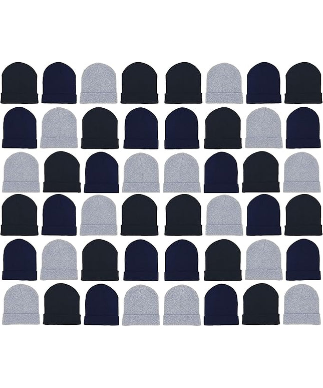 48 Pack Winter Beanies, Bulk Cold Weather Warm Knit Skull Caps, Mens Womens Unisex Hats