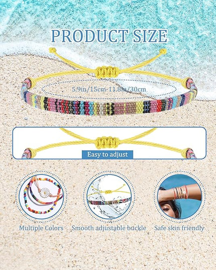 LOLIAS 24 Pieces Waterproof String Bracelets for Women Surfer Wave Boho Bracelet Adjustable Handmade Friendship Bracelet String Ocean Beach Boho Bracelets Anklets for Women