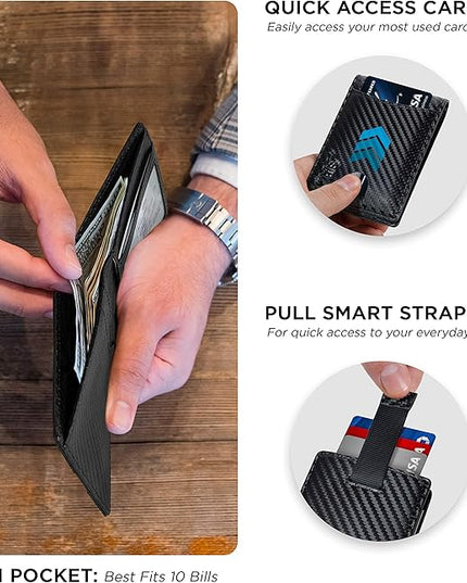 SERMAN BRANDS RFID Blocking Slim Bifold Genuine Leather Thin Minimalist Front Pocket Wallets for Men Billfold Wallet Men Gift