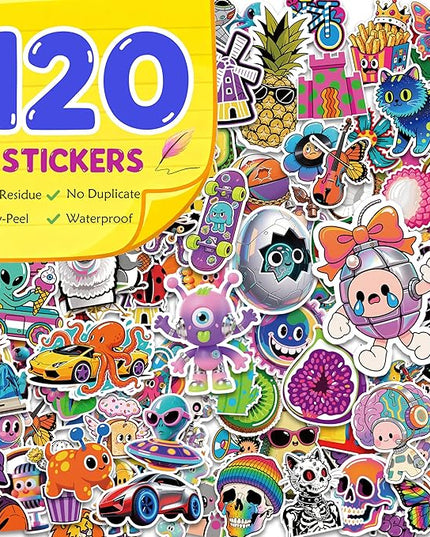 Cool & Trendy Fun Stickers – 120pcs | Easy Peel, Waterproof, No Residue | for Teens & Adults, Laptops, Skateboards, Water Bottles & Suitcases