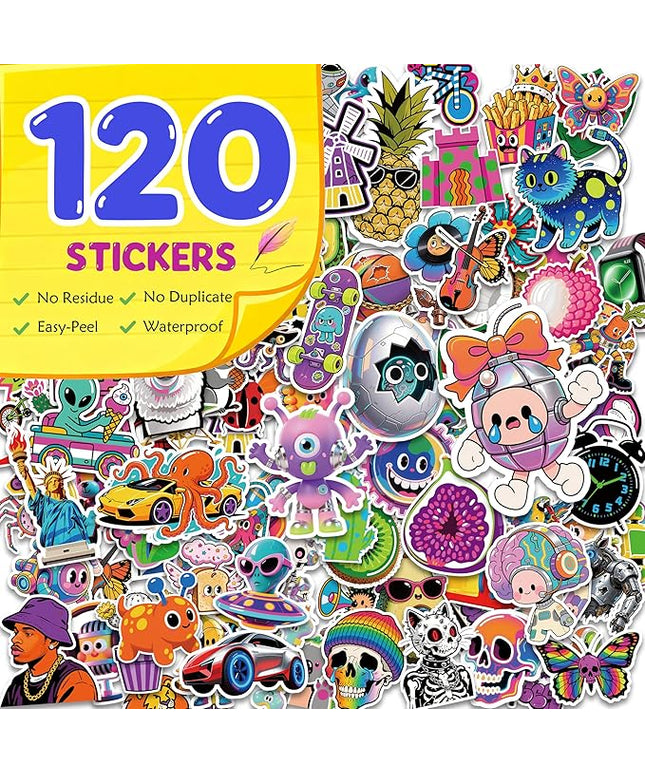 Cool & Trendy Fun Stickers – 120pcs | Easy Peel, Waterproof, No Residue | for Teens & Adults, Laptops, Skateboards, Water Bottles & Suitcases