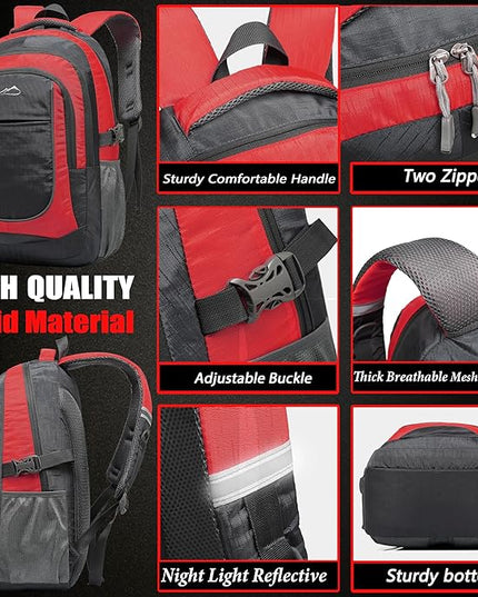 ProEtrade Backpack Bookbag for College Sturdy Travel Business Hiking Fit Laptop Up to 15.6 Inch Multi Compartment Gifts for Men Women Night Light Reflective (red)