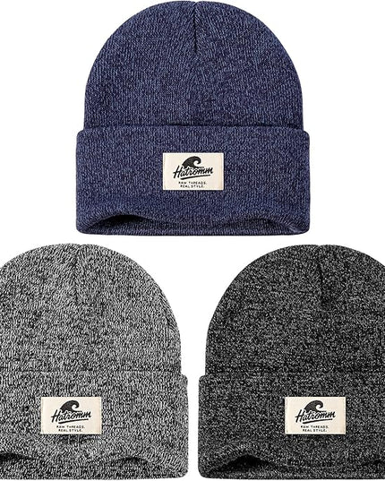 3 Packs Winter Beanie Hats for Men Women, Unisex Soft Warm Thick Beanies, Cuffed Knit Skull Cap