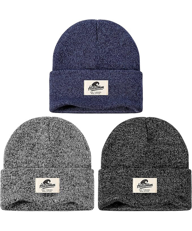 3 Packs Winter Beanie Hats for Men Women, Unisex Soft Warm Thick Beanies, Cuffed Knit Skull Cap