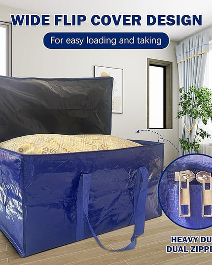 16 Pack Extra Heavy Duty Large Moving Bags with Strong Zipper & Carrying Handles, Sturdy Clothes Storage Bags Totes Bins, Packing Moving Boxes College Supplies, Dark Blue - 40 gal