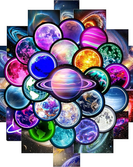Neon Planets Water Bottle Stickers for Kids, 70 PCS Vinyl Space Waterproof Decals for Laptop Phone Case, Solar System Decor for Adults Kids Girls Boys