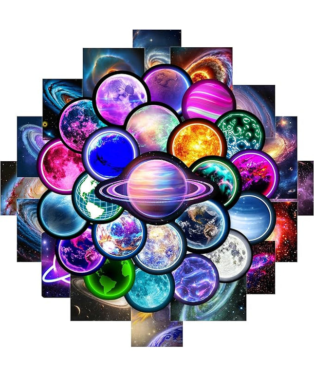 Neon Planets Water Bottle Stickers for Kids, 70 PCS Vinyl Space Waterproof Decals for Laptop Phone Case, Solar System Decor for Adults Kids Girls Boys
