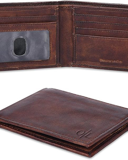 Oak Leathers Slim Leather Wallet for Men - RFID Blocking Slim Minimalist Front Pocket - Thin & Stylish with ID Window, Gift For Men (Vintage Brown)