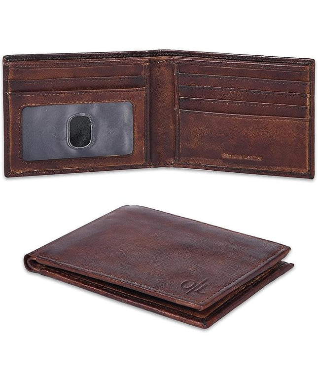 Oak Leathers Slim Leather Wallet for Men - RFID Blocking Slim Minimalist Front Pocket - Thin & Stylish with ID Window, Gift For Men (Vintage Brown)