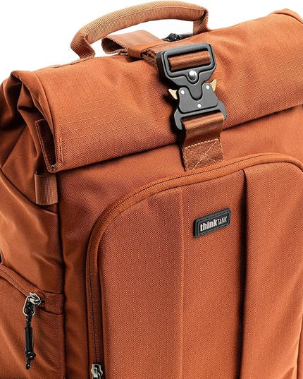 Think Tank FocusPoint 22L RollTop Camera Backpack - Urban Rust: Expandable Travel & Camera Backpack with Laptop Sleeve, Quick Side and Back Access, Rain Cover – Versatile Photography & Travel Bag