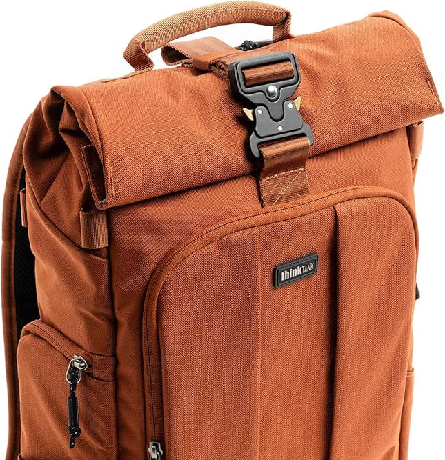 Think Tank FocusPoint 30L RollTop Camera Backpack - Urban Rust: Expandable Travel & Camera Backpack with Laptop Sleeve, Quick Side and Back Access, Rain Cover – Versatile Photography & Travel Bag