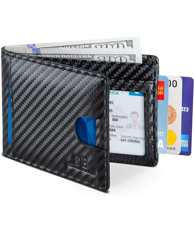 SERMAN BRANDS RFID Blocking Slim Bifold Genuine Leather Thin Minimalist Front Pocket Wallets for Men Billfold Wallet Men Gift