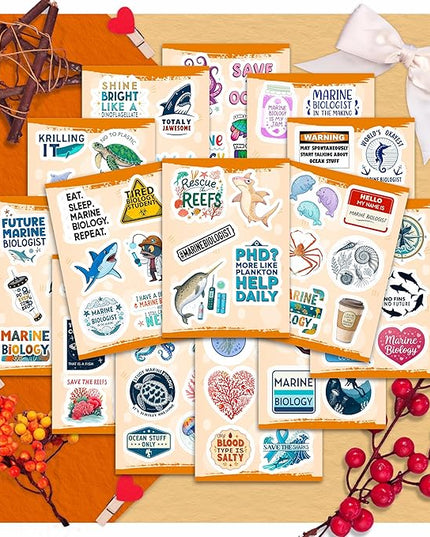 100Pcs Marine Biology Stickers for Scrapbooking, for Luggage, for Water Bottle - Marine Biology Party Supplies & Decorations - Ocean Life Stickers and Decals - Gifts for Women & Men