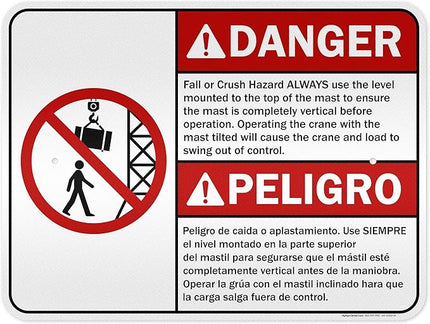 Danger Fall Or Crush Hazard Always Use The Level Mounted Bilingual Sign, 18x24 Inches, 3M EGP Reflective .080 Aluminum, Fade Resistant, Made in USA by My Sign Center