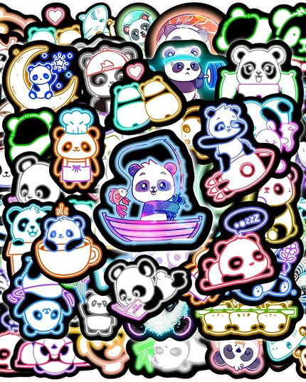 Neon Panda Water Bottle Stickers for Kids, 75 Pcs Cartoon Animal Vinyl Laptop Decals, Teens Girls Boys Adults Phone Case Skateboard Luggage Decor