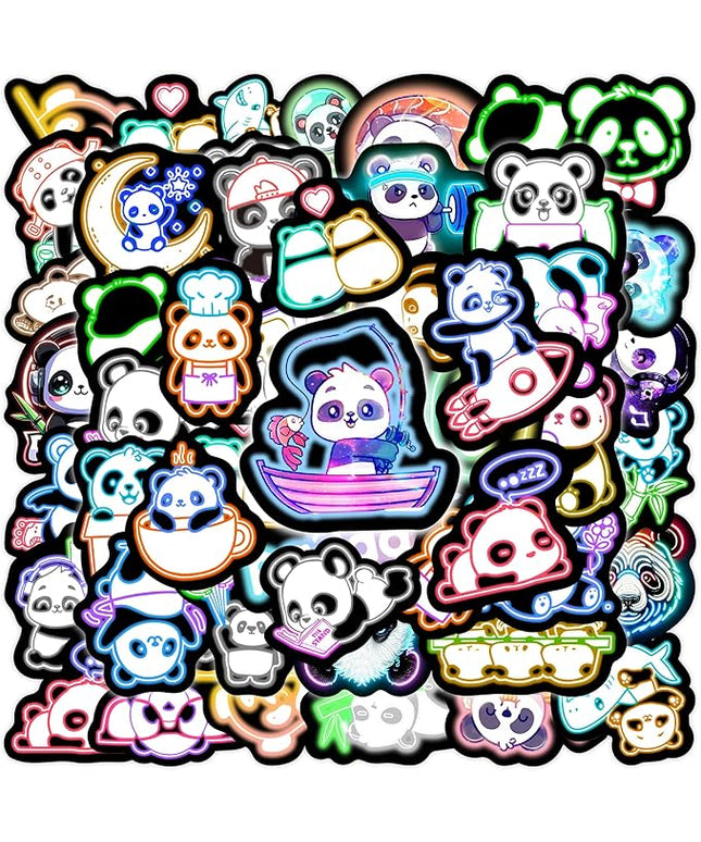 Neon Panda Water Bottle Stickers for Kids, 75 Pcs Cartoon Animal Vinyl Laptop Decals, Teens Girls Boys Adults Phone Case Skateboard Luggage Decor
