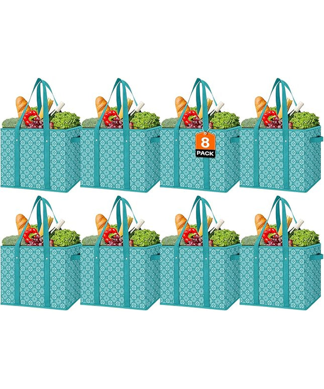 WISELIFE Reusable Grocery Bags 8 Pack,Large Grocery Tote Bag Water Resistant Shopping Bags Foldable Grocery Bag for Clothes,Shoes and Picnic,Green