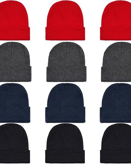 Pistha 12 Pack Beanie Hats Winter Hats for Men Women Knit Cuffed Skull Cap Warm Bulk Pack Gifts for Christmas Cold Weather