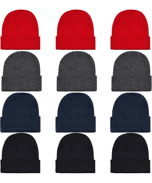 Pistha 12 Pack Beanie Hats Winter Hats for Men Women Knit Cuffed Skull Cap Warm Bulk Pack Gifts for Christmas Cold Weather